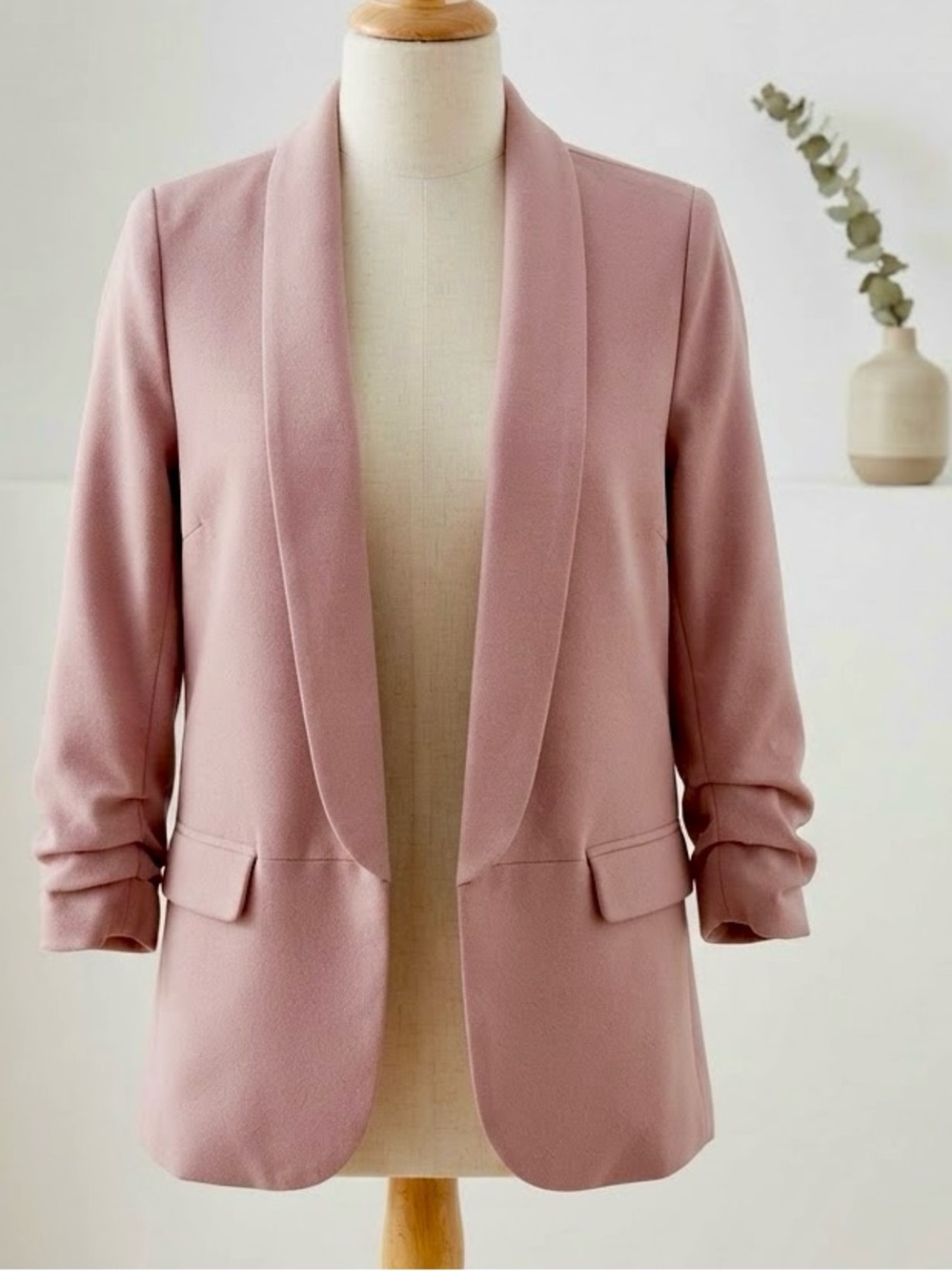 Anthropologie| Another Story| Dusty Rose Shawl-Collar Ruched Sleeve Blazer Sz S
